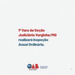 1ª Vara da Seção Judiciária Varginha/MG  realizará Inspeção Anual Ordinária