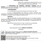 Portaria PRESI 27/2023 que suspende os prazos processuais em 1º e 2º graus da Justiça Federal da 6ª Região é assinada