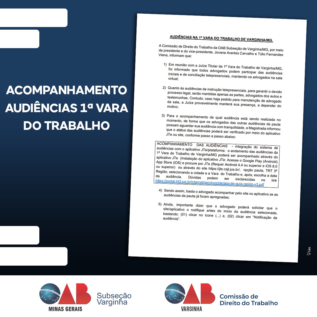 Acompanhamento de Audiências na 1ª Vara do Trabalho