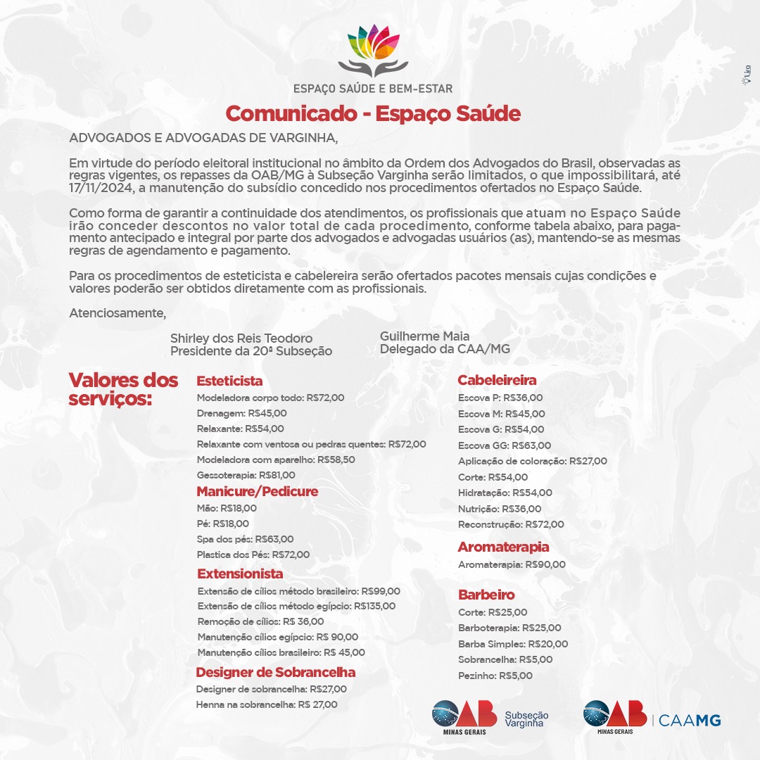 Comunicado – Espaço Saúde