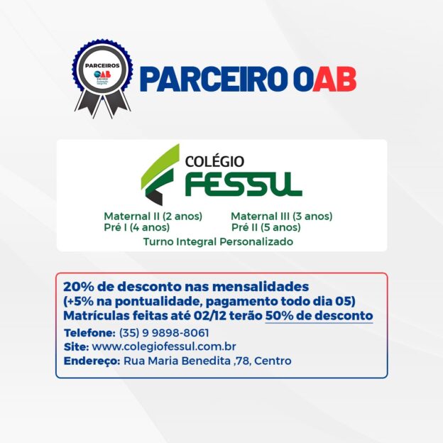 Parceria OAB: Colégio FESSUL. Matrículas abertas