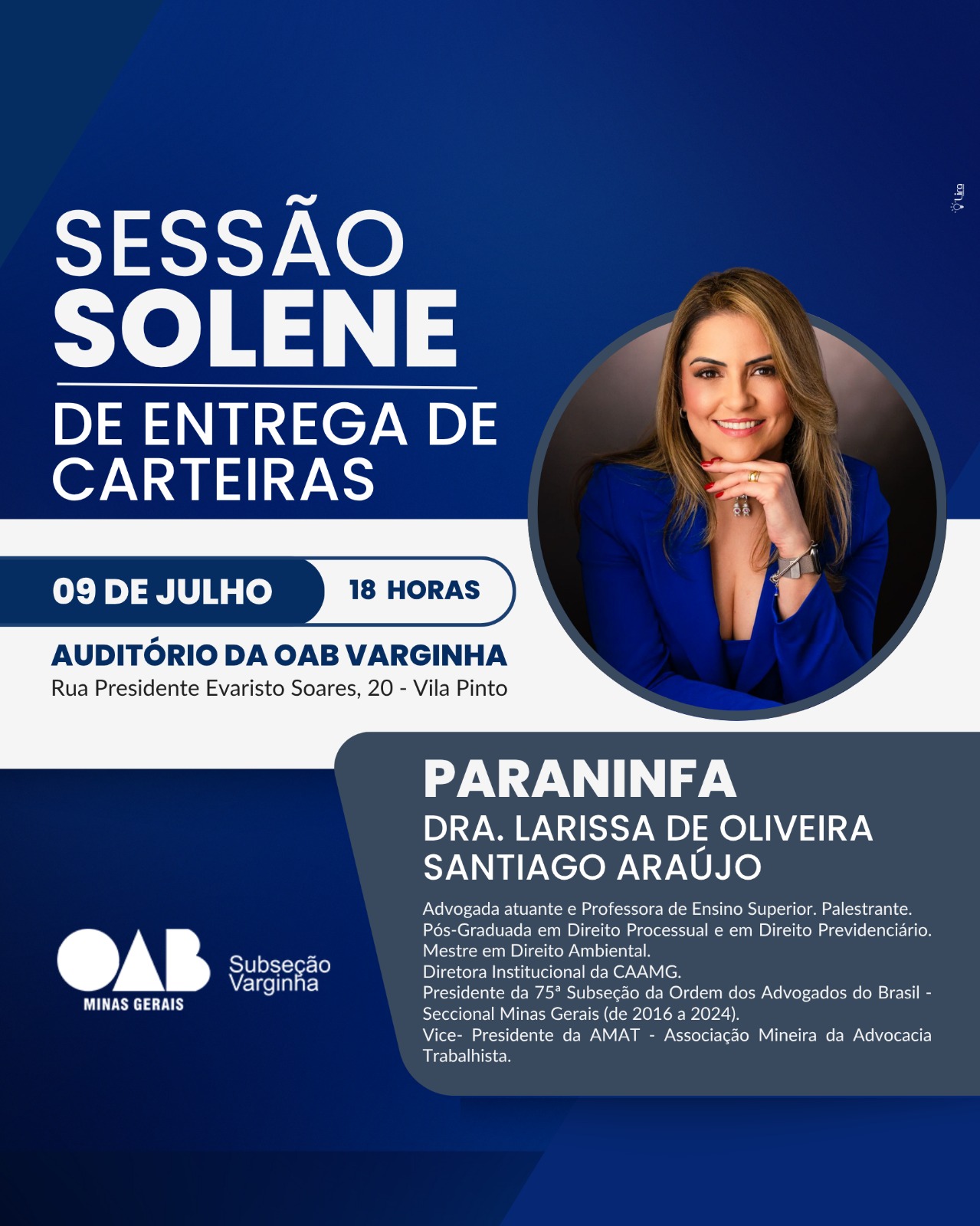 OAB Varginha realiza mais uma sessão solene