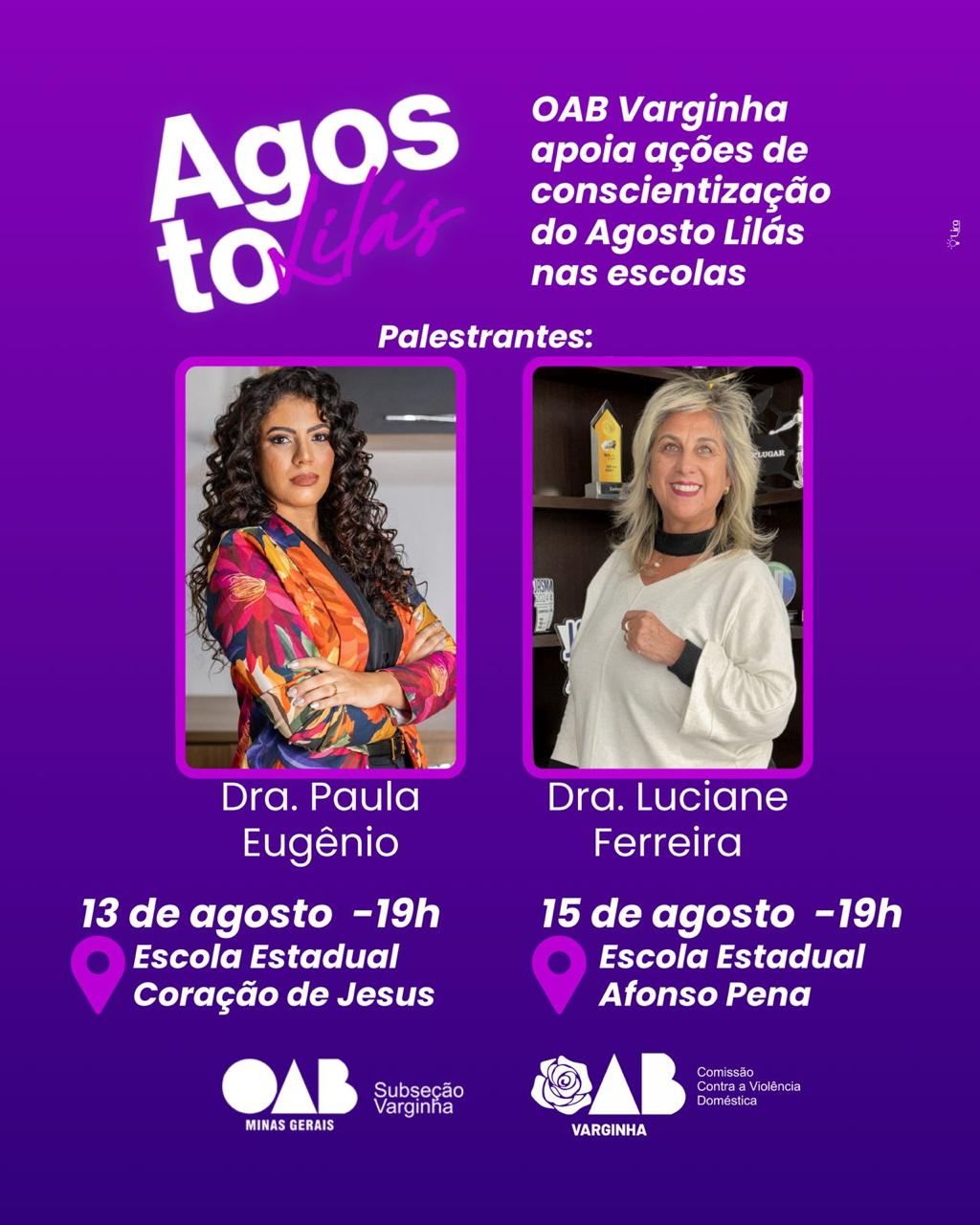 OAB Varginha apoia ações de conscientização do Agosto Lilás nas escolas