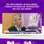 Em seis meses, 15 mulheres foram vítimas de feminicídio no Sul de Minas