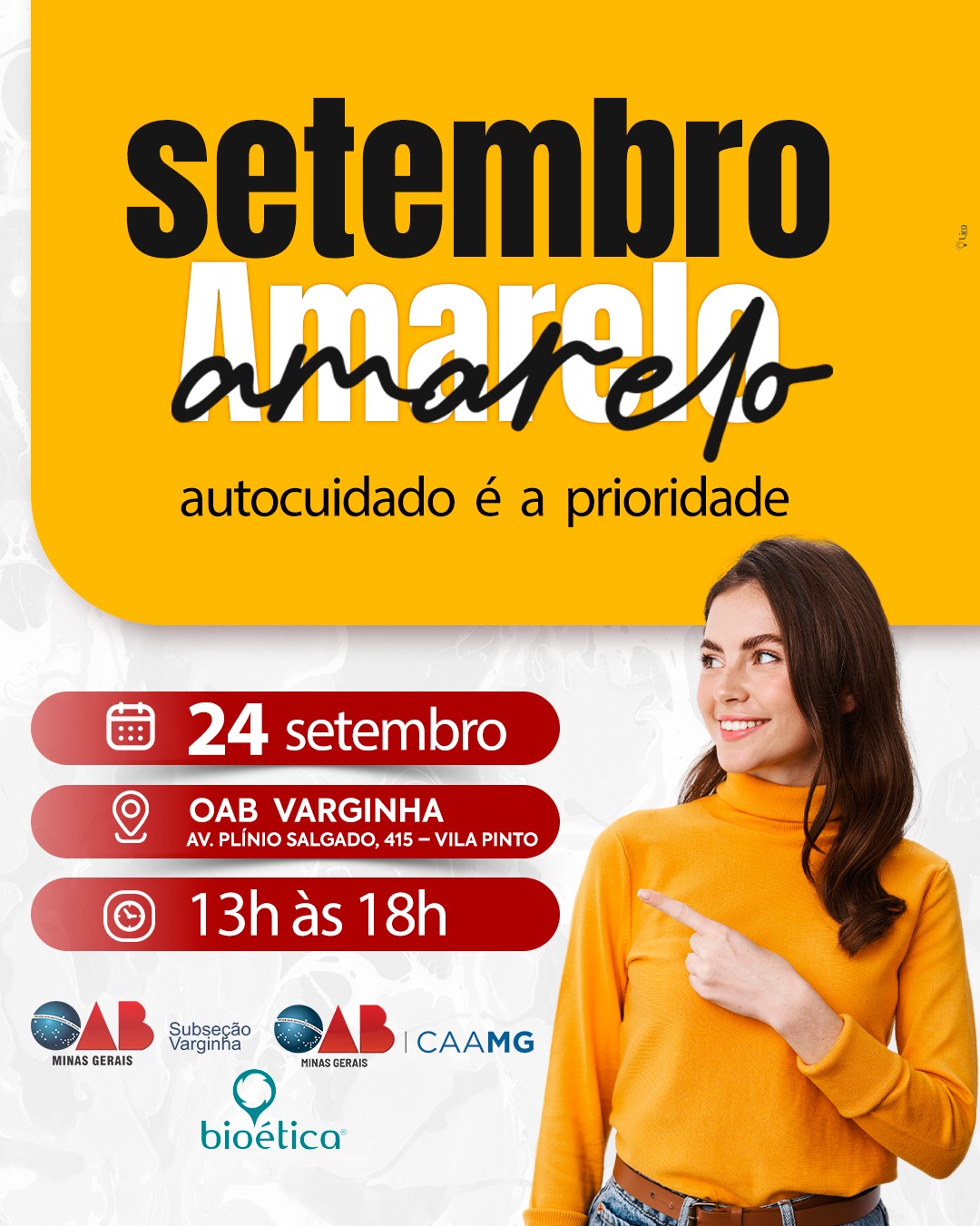 Encontro Setembro Amarelo: autocuidado é a prioridade. Participe!