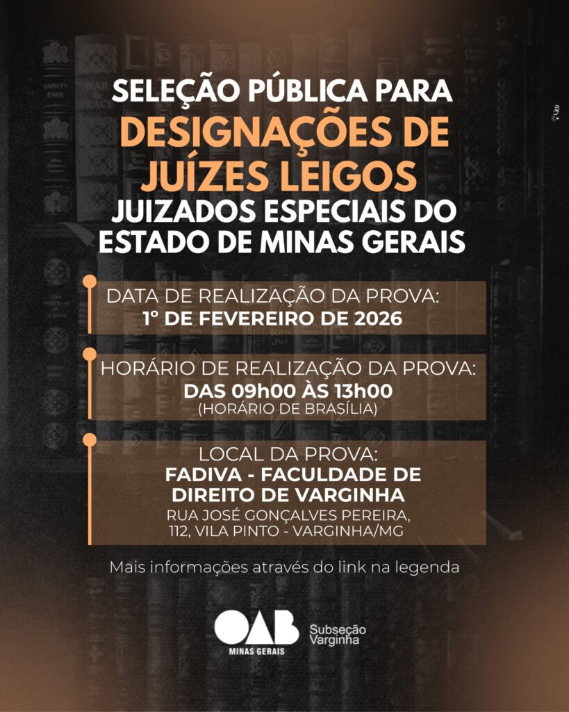 Prova da Seleção Pública para Juiz(a) Leigo(a) – Comarca de Varginha