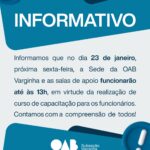 Alteração no horário de funcionamento da Subseção – Dia 23 (sexta-feira)