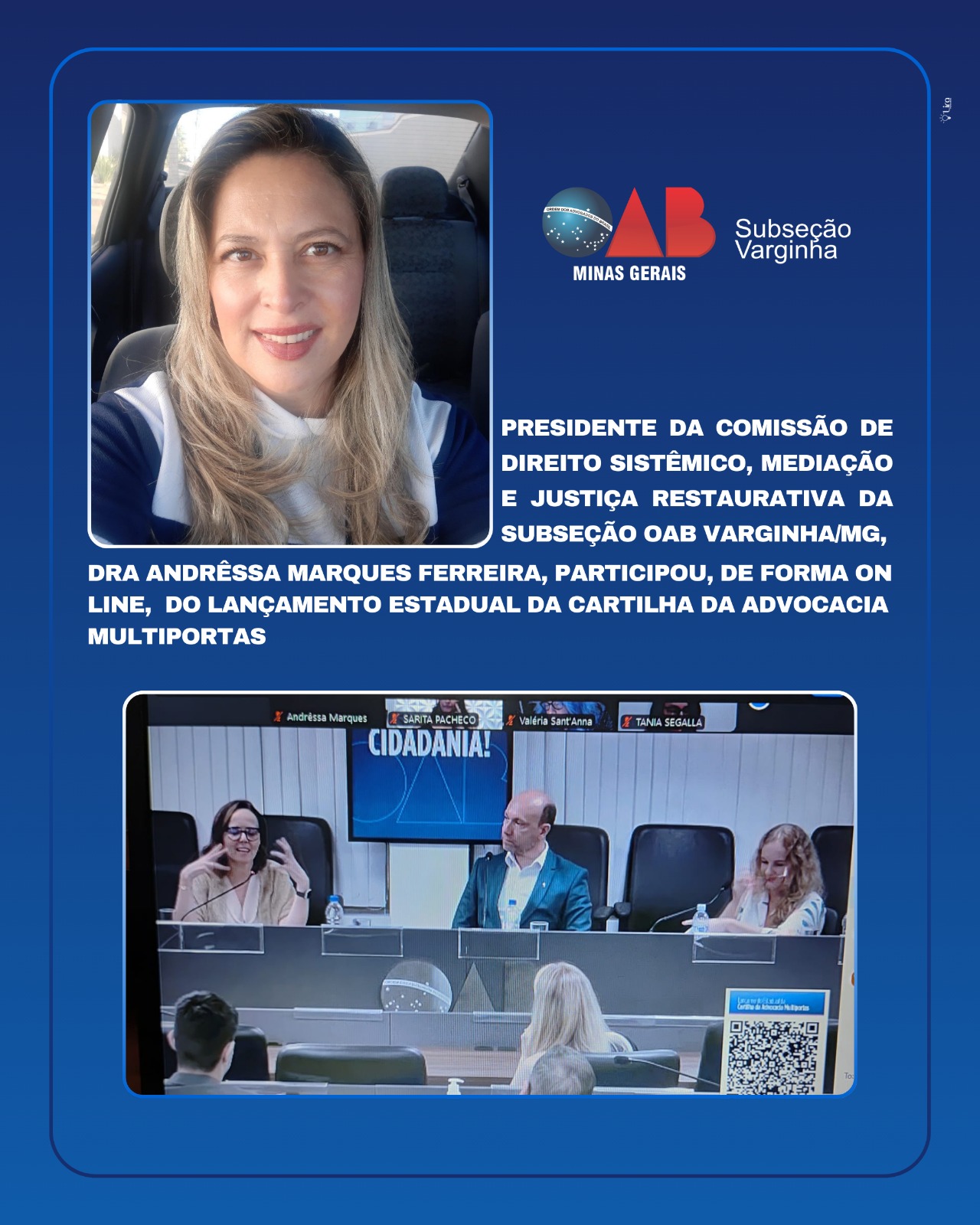Presidente da Comissão de Direito Sistêmico da OAB Varginha participa do Lançamento Estadual da Cartilha da Advocacia Multiportas