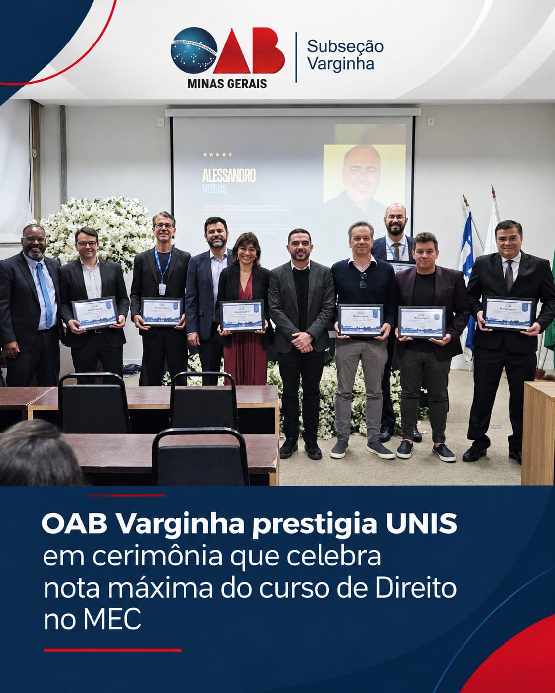 OAB Varginha prestigia UNIS em cerimônia que celebra nota máxima do curso de Direito no MEC